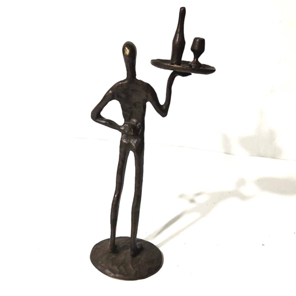 Vintage Bronze Brutalist Abstract Sculpture Wine Cocktail Waiter 10.7" Tall - Picture 6 of 14